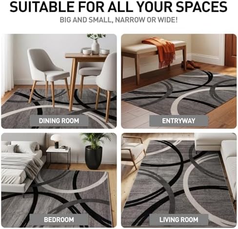 Rugshop Wavy Circles Fade-Resistant Living Room Area Rug Gray 12' x 15'