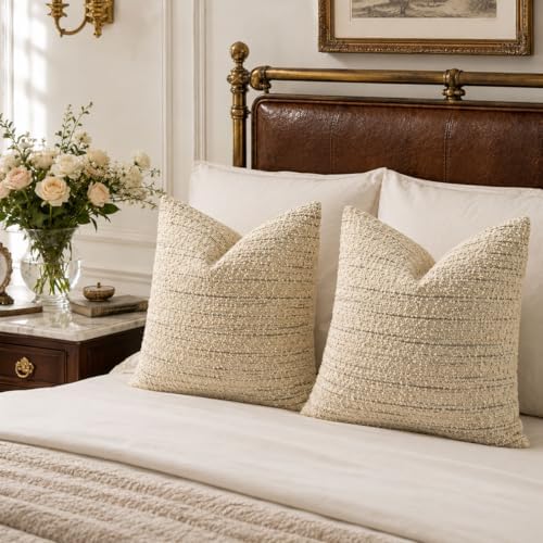 Zealax Neutral Throw Decorative Boucle Pillow Covers for Bed Couch Living Roo...