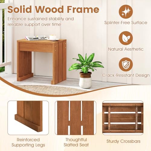 Tangkula Small Wood Outdoor Bench, Patio Backless Bench, 18" Garden Bench