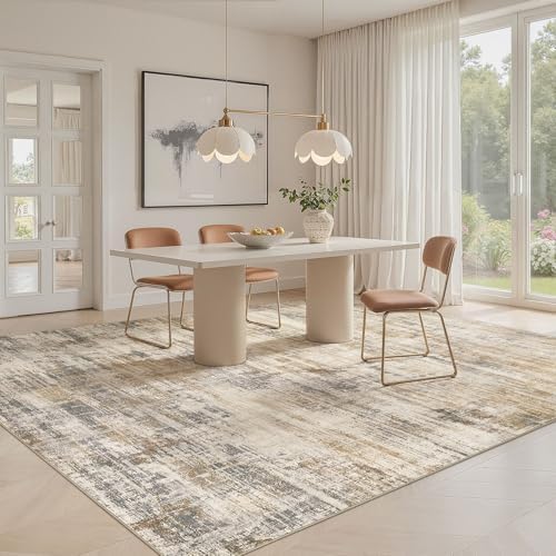UERMEI 10x12 Area Rug for Living Room Washable Abstract Golden Brown Carpet