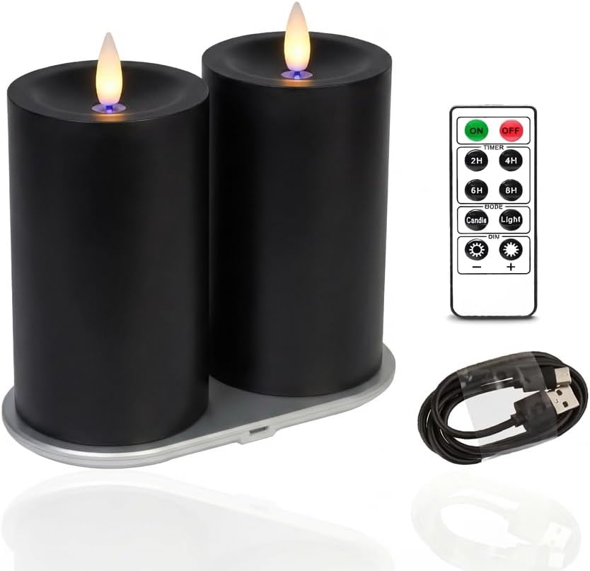 Rechargeable Flameless Pillar Candle with Remote Timer, 3D Moving Flame Real ...
