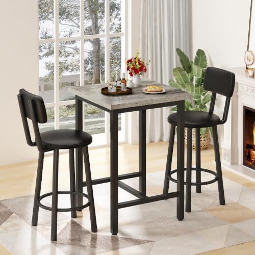 3 Piece Bar Table and Chairs Set for 2, Counter Height Square Pub Dining Set,...