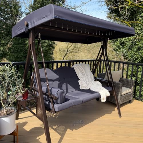 PURPLE LEAF Outdoor Swing with Canopy 3-Seat Durable Coated Iron, Navy Blue