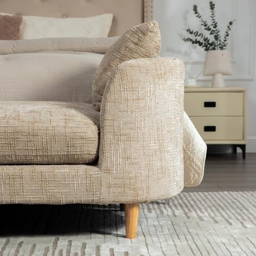 77.2" Chenille End of Bed Bench Chaise Lounge, Upholstered Bedroom Bench...