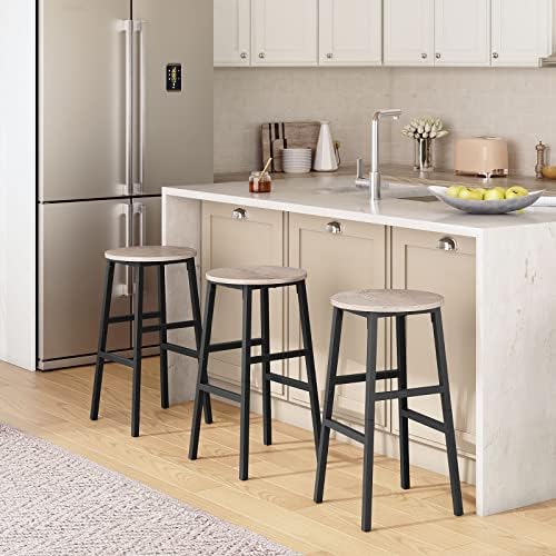 MAHANCRIS Bar Stools, Set of 2 Round Bar Chairs with Footrest, 24.4 Inch Kitc...
