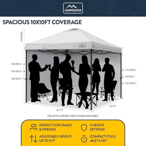 KAMPKEEPER Outdoor Pop-Up Canopy Tent with 2 Sidewalls, White, 10 x 10 Ft