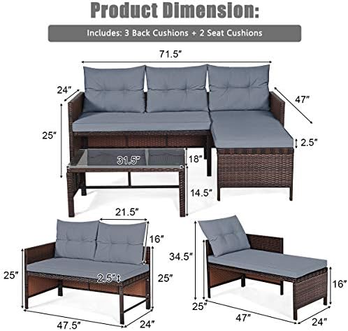 RELAX4LIFE 3-Piece Patio Furniture Set, Outdoor Wicker Sectional Sofa Set w/W...
