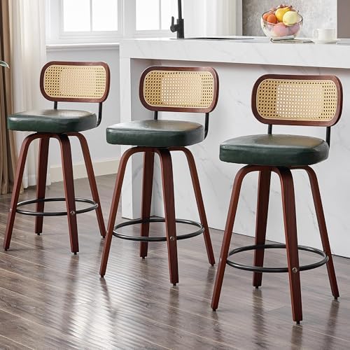 KEEZY Natural Rattan Bar Stools Set of 2, 26 Inch Counter Height Barstools wi...