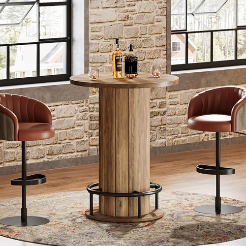 Tribesigns Round Bar Table, 39.4" H Wood Bistro Pub Table with Metal Rin...