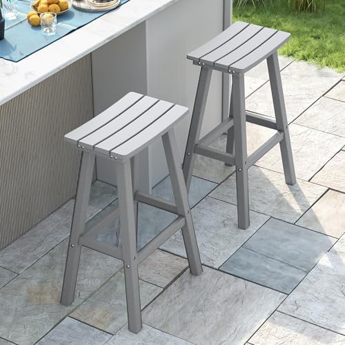 nalone 29 Inch Outdoor Bar Stools Set of 2, HDPE Bar Chairs with Footrest, We...