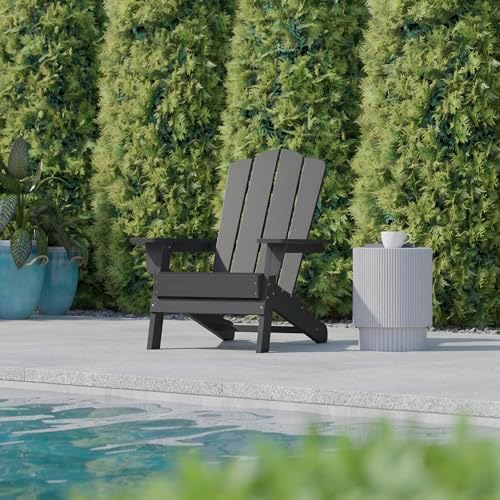 Flash Furniture Newport Adirondack Chair with Cup Holder, Weather Resistant P...