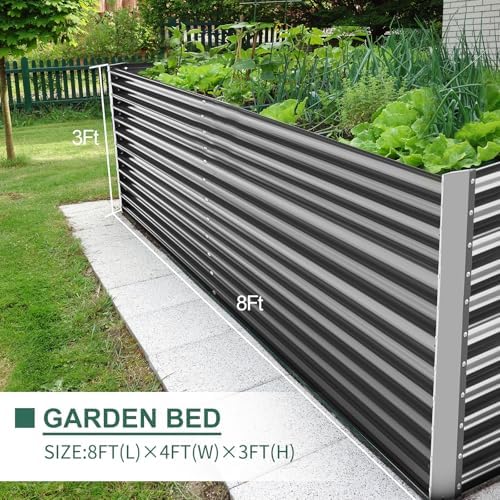 Land Guard 8x4x3ft Rectangular Galvanized Raised Garden Beds, Large-Capacity ...