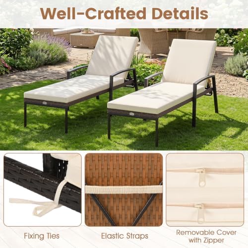 Tangkula Set of 2 Patio Furniture Outdoor Rattan Wicker Lounge Chair Set Adju...