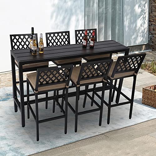 Outdoor Bar Table, Patio Console Pub Height Table with Powder Coated Steel Fr...