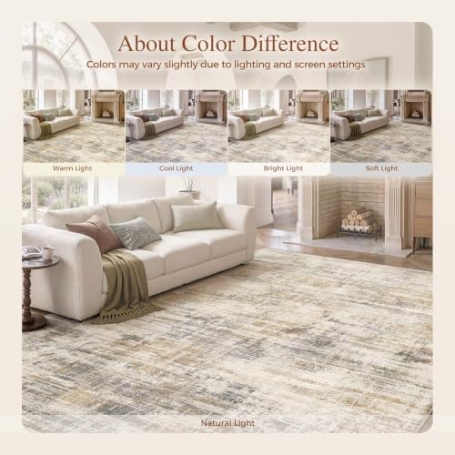 UERMEI 10x12 Area Rug for Living Room Washable Abstract Golden Brown Carpet