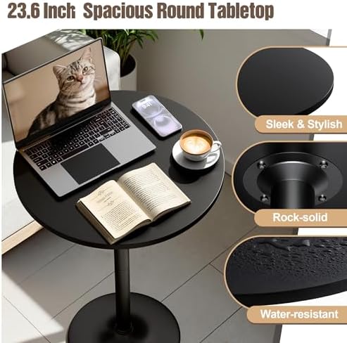 Furmax Bistro Pub Table Round Bar Height Cocktail Table for Home Bar, Round B...
