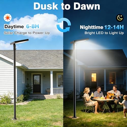 100" Solar Lamp Post Lights with Pole & Remote, Outdoor IP65 Waterpr...