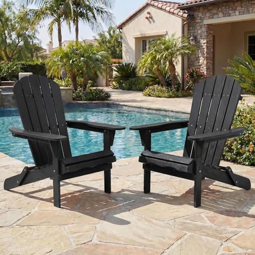Folding Adirondack Chairs Set of 2 with Pre-Assembled BackRest, Solid Wood Ou...