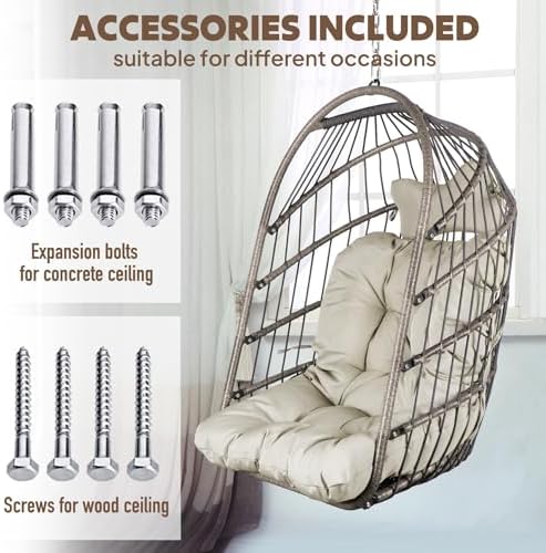 Chihee Egg Chair Foldable Wicker Rattan Hanging Swing Chair Indoor Outdoor Pa...