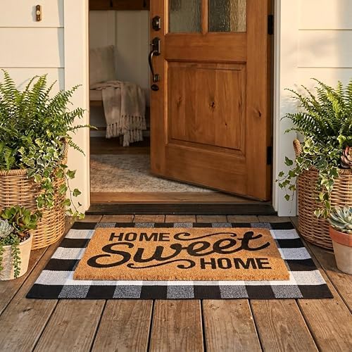 Home Sweet Home Doormat Set, 2-Piece Layered Front Porch Mat Combo, Natural C...