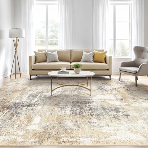 LOONGRUG 12x15 Area Rug Washable Large Neutral Modern Living Room Rugs