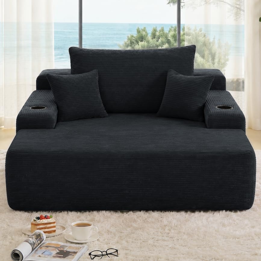 HYJT-H&K Oversized Deep Seat Chaise Lounge, Corduroy Comfy Sleeper Futon ...