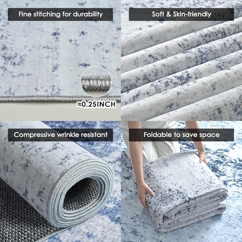 RUGIXE 8x10ft White Washable Foam Area Rug, Modern Abstract for Living Room