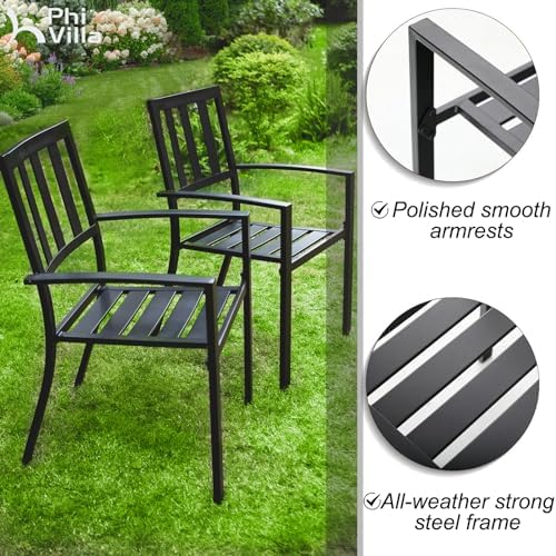 PHI VILLA 3 Pcs Patio Bistro Dining Set, 28" Metal Table& 2 Patio Ch...