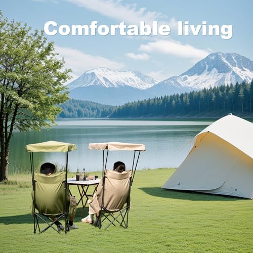 YOUNG WOOD Portable Camping Chair Beach Chair with Shade Canopy, Fold Lightwe...