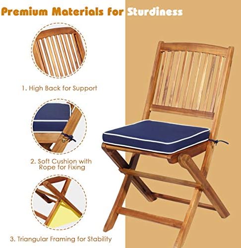 ORALNER 3-Piece Acacia Wood Folding Patio Bistro Set, Small Outdoor Balcony F...