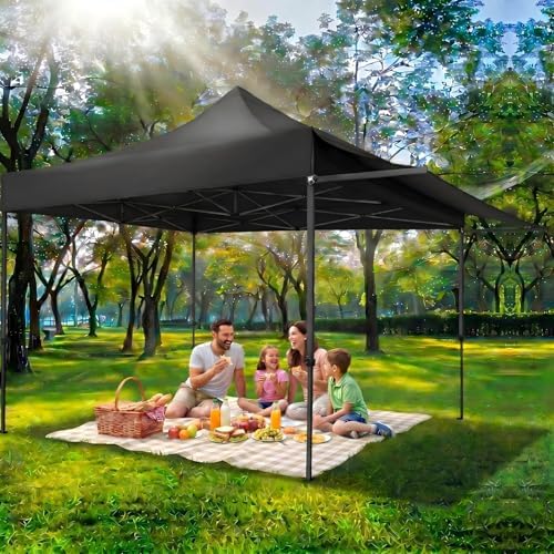 COBIZI 10x10 Pop Up Canopy Tent with Awning,Heavy Duty Canopies,Black