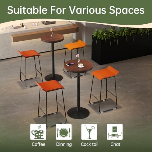 42" Height Round Bar Table with Solid Wood Top and Sturdy Metal Base, Ru...