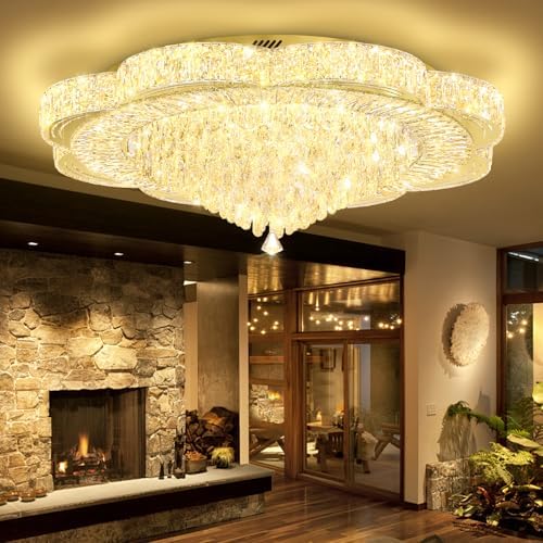 Modern Crystal Chandelier for Living Room 40in Gold Crystal Raindrop Ceiling ...
