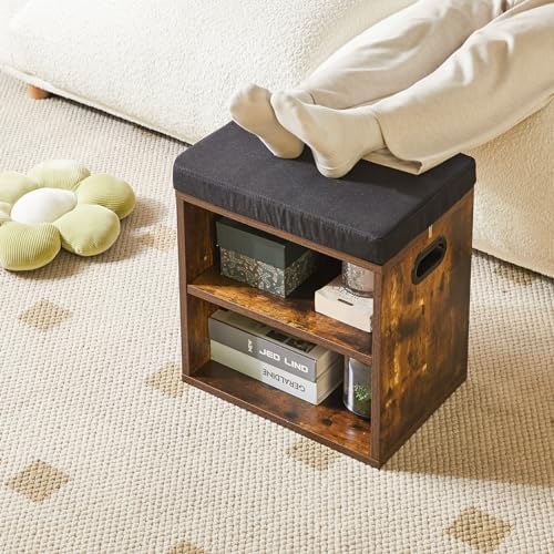 YMYNY Small Shoe Storage Bench with Cushion, Rustic Brown, HBD028H