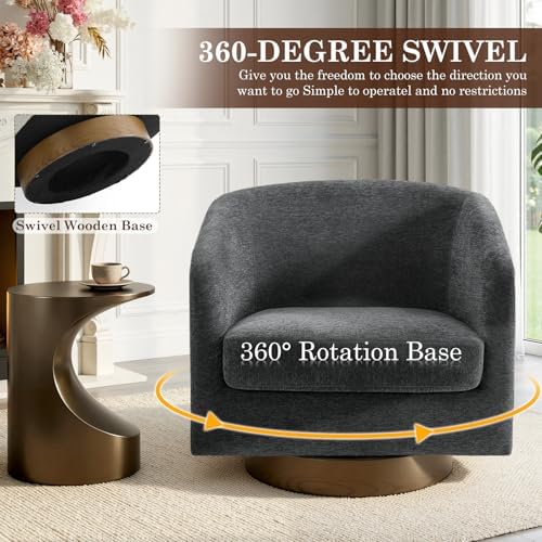 Swivel Accent Chairs Set of 2, Chenille Barrel Armchair, Gray
