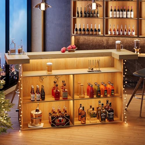 Tribesigns 4-Tier Bar Table, 70.9-Inch Large Home Bar Unit, Oak