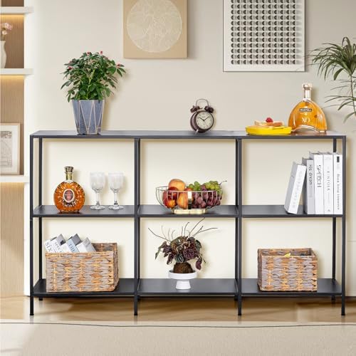 DCLRN 47 Inch 3 Tier Metal Console Table with 4 Storage Units,Sofa Table Behi...