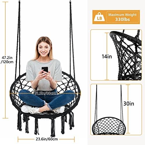 Garpans Hanging Swing Chair Bohemian Style Macrame Swing Chair with Tassels, ...