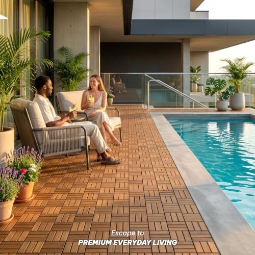 VICTORY RELAX Natural Acacia 12x12 Interlocking Wood Deck Tiles for Balcony, ...