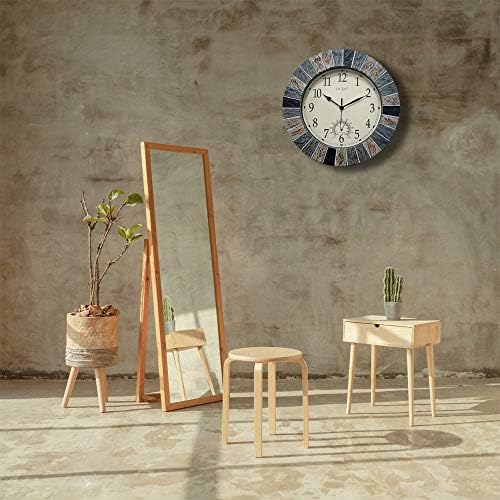 OCEST 13 Inch Waterproof Indoor Outdoor Wall Clock with Thermometer, Brown