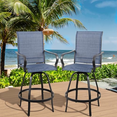 Vongrasig 2 Piece Patio Swivel Bar Chairs, All Weather Metal Textile High Swi...