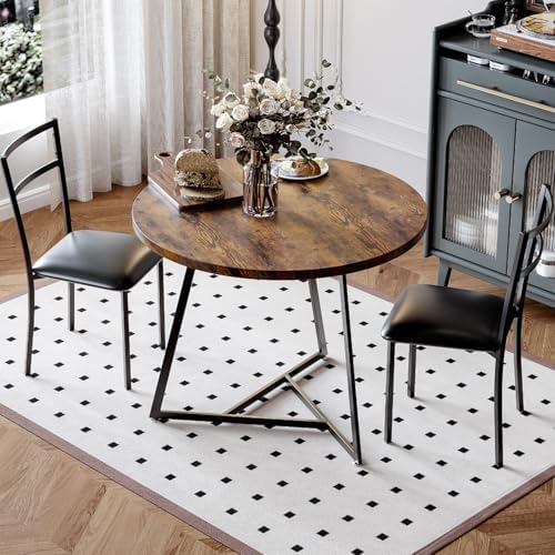Garvee Dining Table Set for 2, Wooden Kitchen Table and Chairs of 2 with Upho...