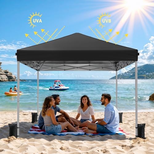 10x10 Pop Up Canopy Tent with One-Push Center Lock,Black