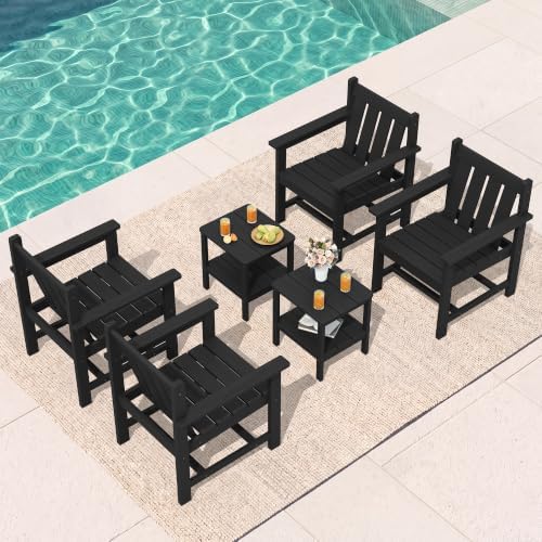 SERWALL 3 Pieces Patio Bistro Set-Outdoor Chairs with Side Table,Black
