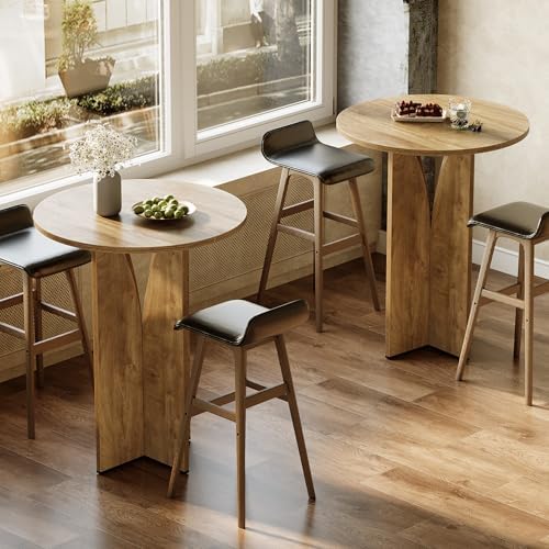 LITTLE TREE Round Bar Table, 31.5 Inches Counter Height Cocktail Table, Woode...