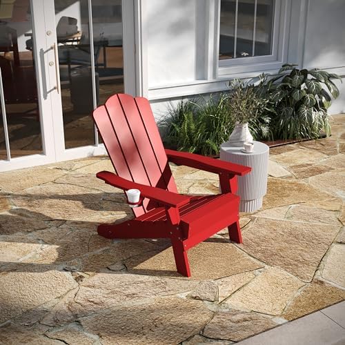 Taylor + Logan Nellis Adirondack Chair with Cup Holder, Weather Resistant HDP...