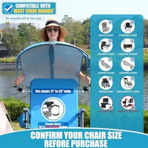 Universal Wind-Resistant Chair Umbrella Canopy, Foldable Portable UPF 50+ Sun...