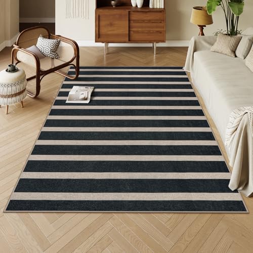 Lahome Striped Easy Jute Outdoor Patio Rug, 5x7 Living Room Washable Rugs
