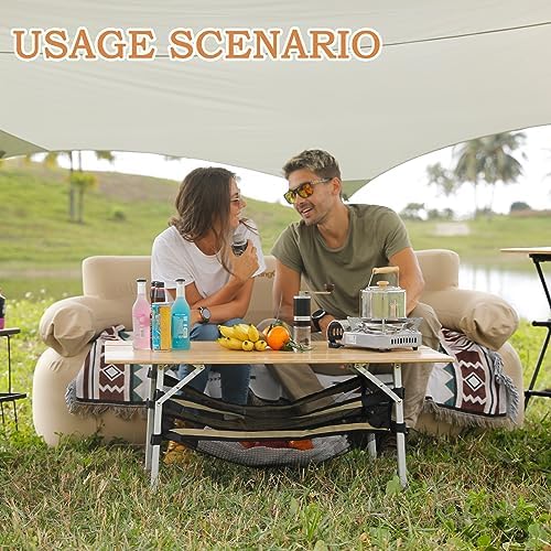 KingCamp Bamboo Folding Table Camping Table with Large Storage Bag Adjustable...