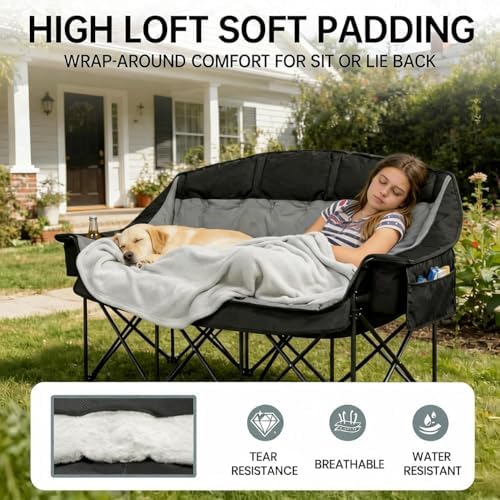 Oversized 3 Person Camping Chair Double Camp Loveseat Lawn Chair